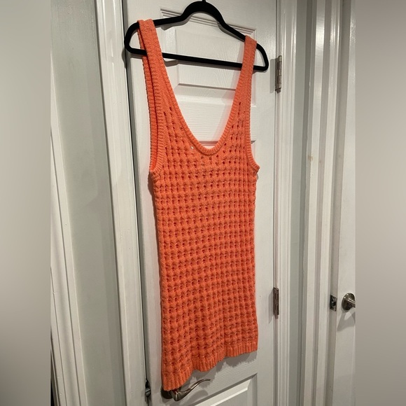 NWT Uncharted Threads Size S Coral Stretchy Knit Crochet Terry Cover Up Dress - Picture 4 of 13